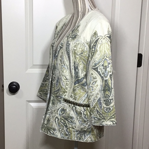 Chico’s Embellished Heritage Tweed Jacket, Ecru/Olive, 2 - Picture 3 of 11